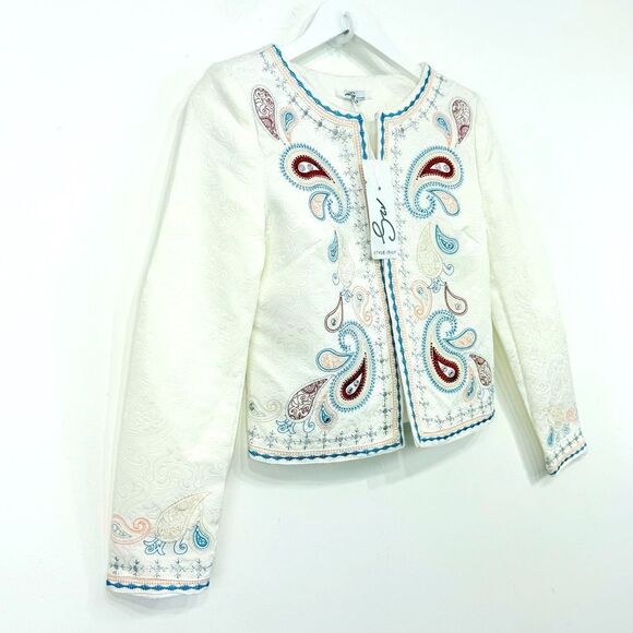 Style Italy White Brocade Colorful Metallic Embroidered Paisley Blazer - Picture 3 of 16